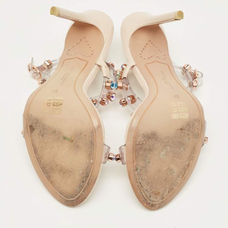 مملوكة مسبقًا Sophia Webster Rosalind Size 37 Transparent/Cream Leather and PVC Crystal Embellished  Ankle Strap Sandals