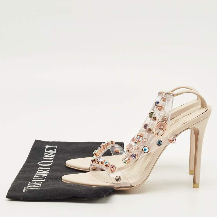مملوكة مسبقًا Sophia Webster Rosalind Size 37 Transparent/Cream Leather and PVC Crystal Embellished  Ankle Strap Sandals