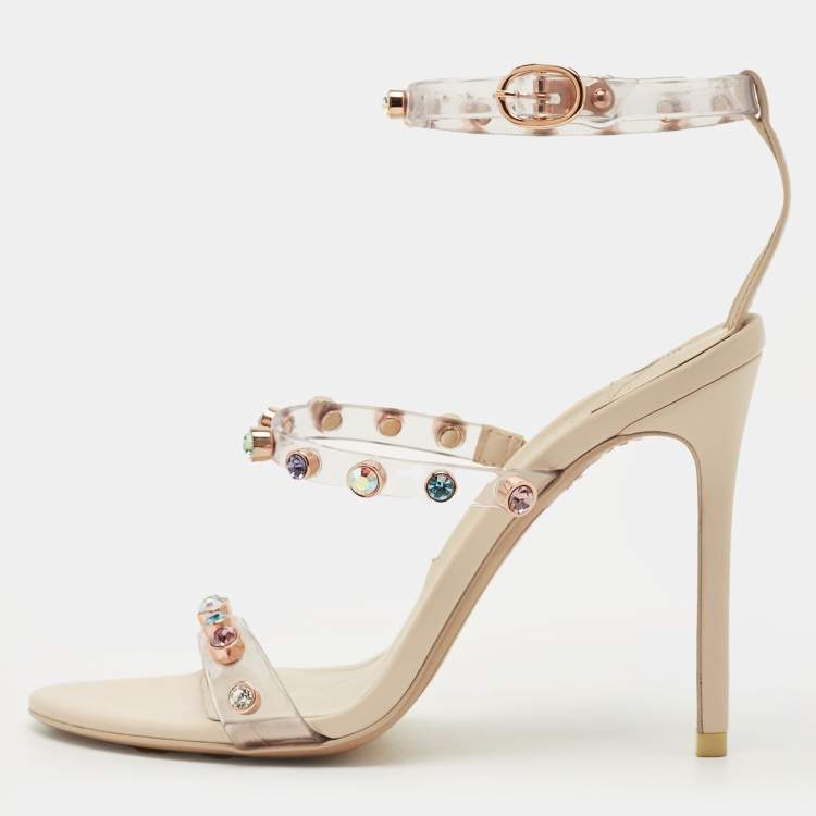 مملوكة مسبقًا Sophia Webster Rosalind Size 37 Transparent/Cream Leather and PVC Crystal Embellished  Ankle Strap Sandals