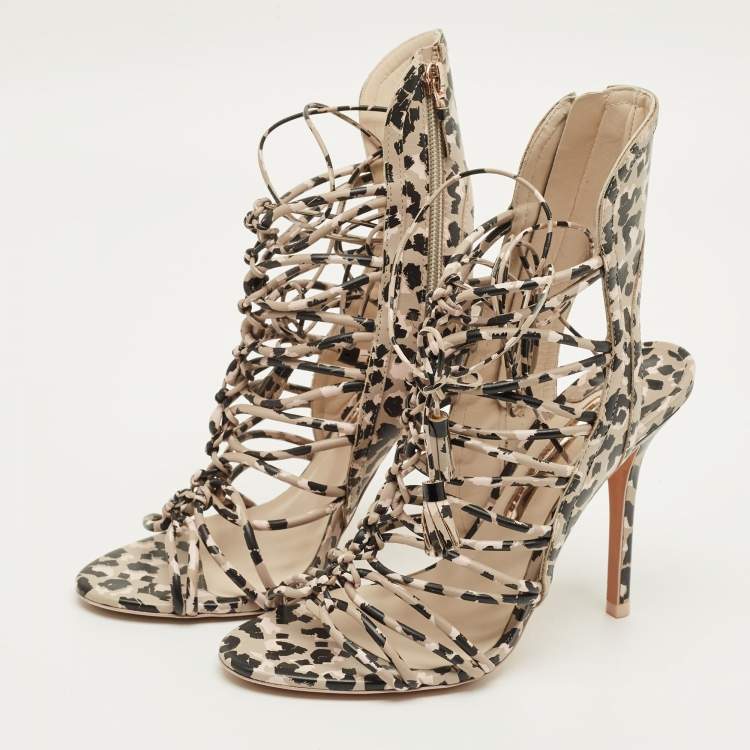 Pre Owned Sophia Webster Lacey Sketch Size 39 Black/Beige Leather Strappy Sandals