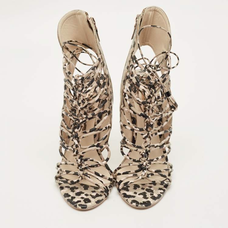 Pre Owned Sophia Webster Lacey Sketch Size 39 Black/Beige Leather Strappy Sandals