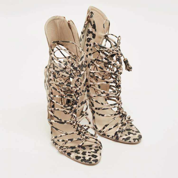 Pre Owned Sophia Webster Lacey Sketch Size 39 Black/Beige Leather Strappy Sandals