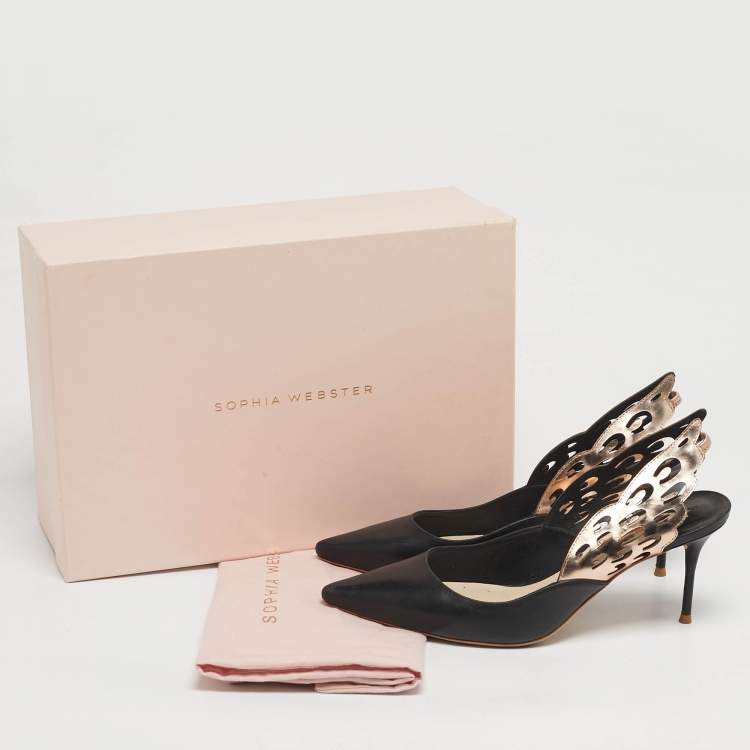 Pre Owned Sophia Webster Size 38 Black/Rose Gold Leather Angelo Slingback Pumps