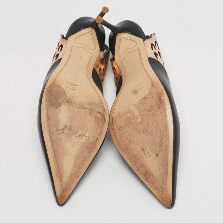 Pre Owned Sophia Webster Size 38 Black/Rose Gold Leather Angelo Slingback Pumps