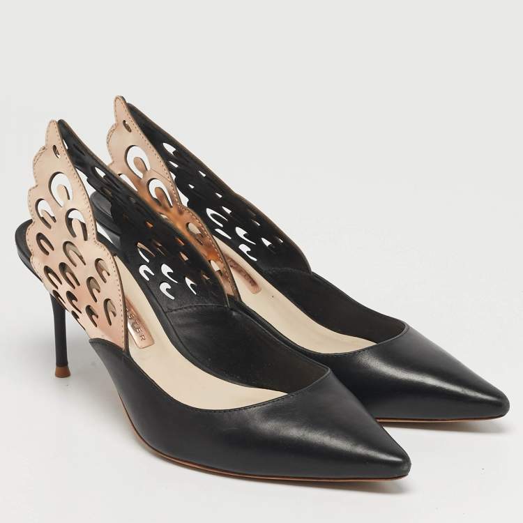 Pre Owned Sophia Webster Size 38 Black/Rose Gold Leather Angelo Slingback Pumps