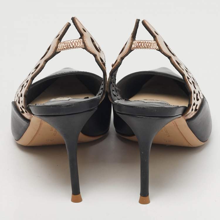 Pre Owned Sophia Webster Size 38 Black/Rose Gold Leather Angelo Slingback Pumps