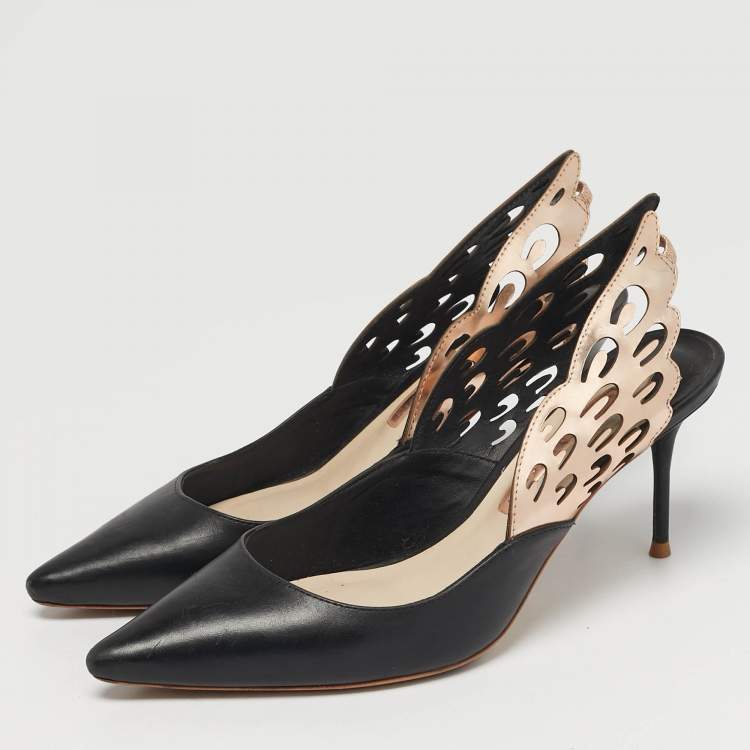 Pre Owned Sophia Webster Size 38 Black/Rose Gold Leather Angelo Slingback Pumps