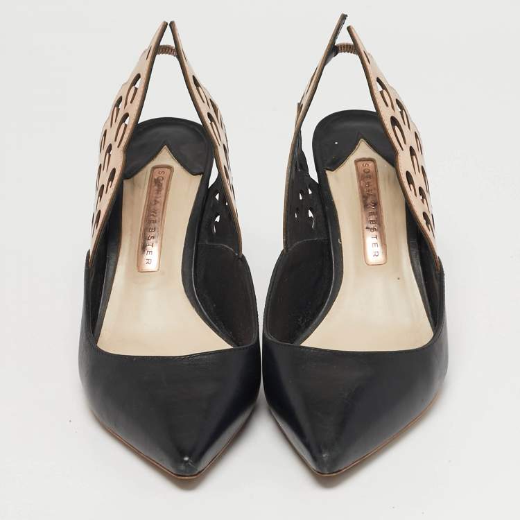 Pre Owned Sophia Webster Size 38 Black/Rose Gold Leather Angelo Slingback Pumps