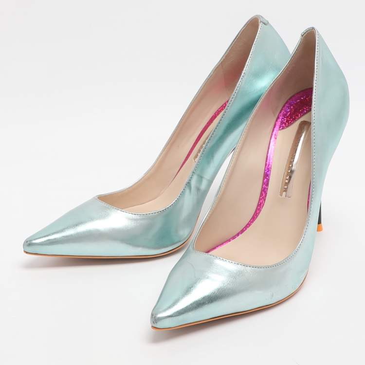 Pre Owned Sophia Webster Coco Flamingo Size 40.5 Metallic Green Leather Pumps