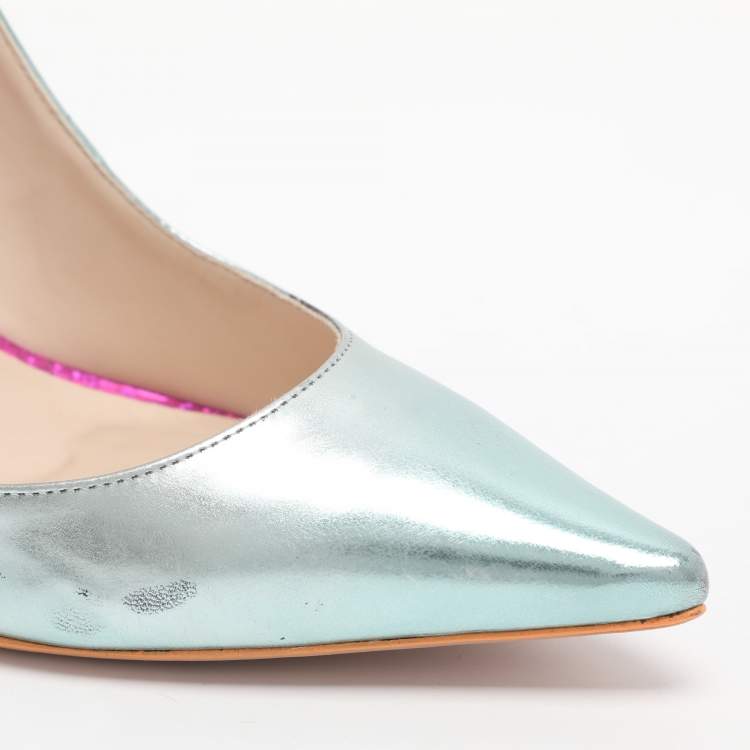 Pre Owned Sophia Webster Coco Flamingo Size 40.5 Metallic Green Leather Pumps