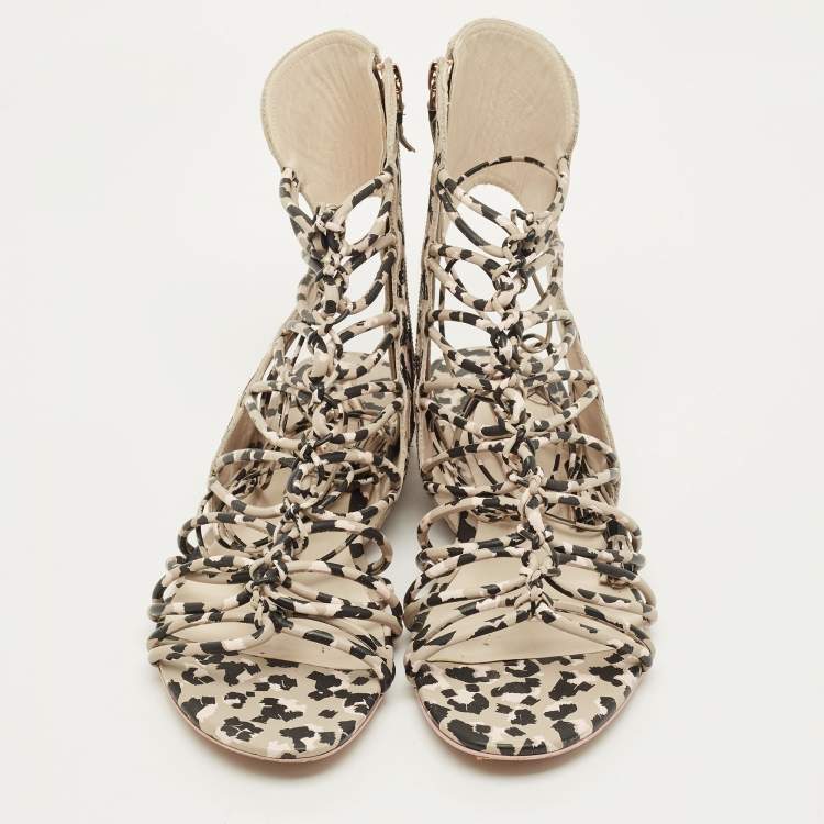 Pre Owned Sophia Webster Size 39 Multicolor Camo Print Leather Gladiator Flat Sandals 