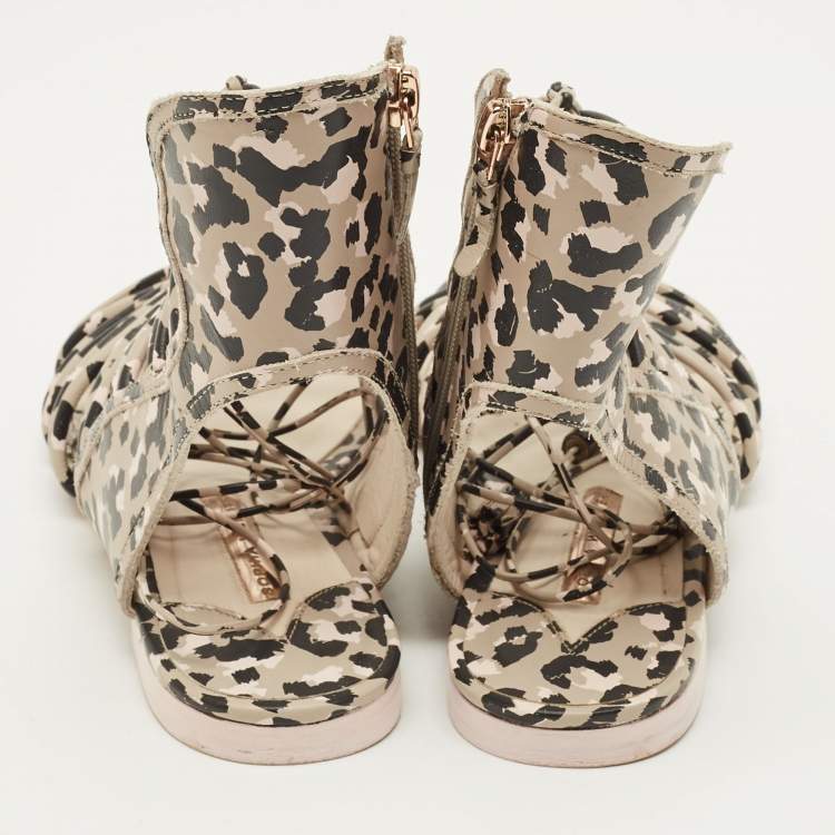 Pre Owned Sophia Webster Size 39 Multicolor Camo Print Leather Gladiator Flat Sandals 