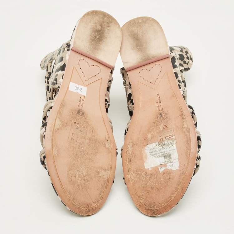 Pre Owned Sophia Webster Size 39 Multicolor Camo Print Leather Gladiator Flat Sandals 