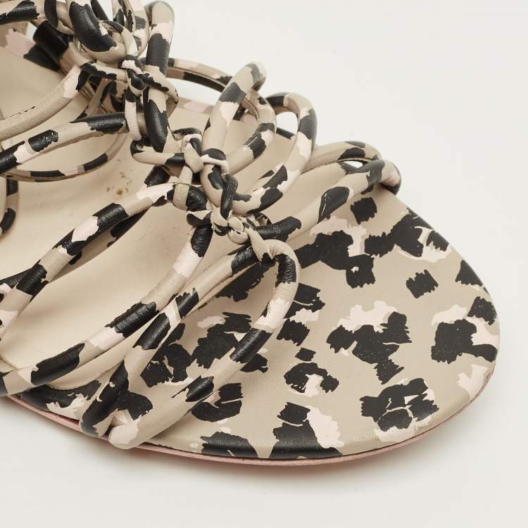 Pre Owned Sophia Webster Size 39 Multicolor Camo Print Leather Gladiator Flat Sandals 