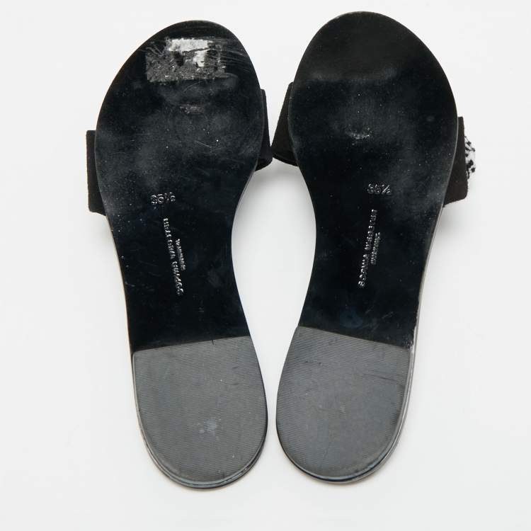 Pre Owned Sophia Webster Jada Size 35.5 Black Suede Pom Pom Flat Slide