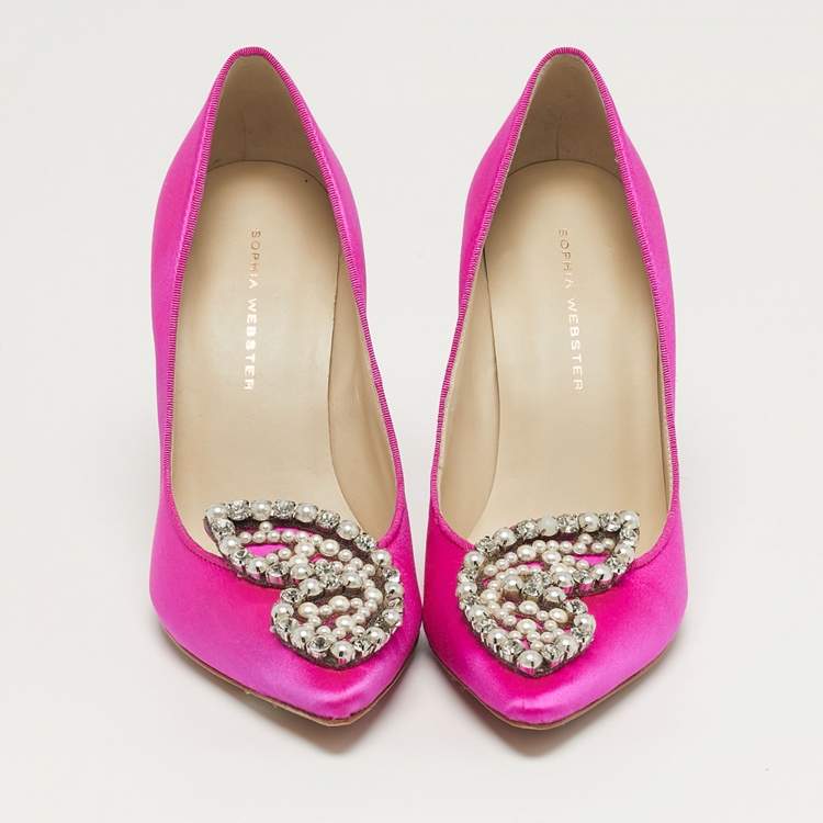 Pre Owned Sophia Webster Bibi Butterfly Size 36.5 Pink Satin Pumps