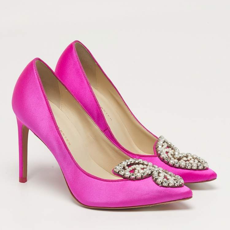 Pre Owned Sophia Webster Bibi Butterfly Size 36.5 Pink Satin Pumps