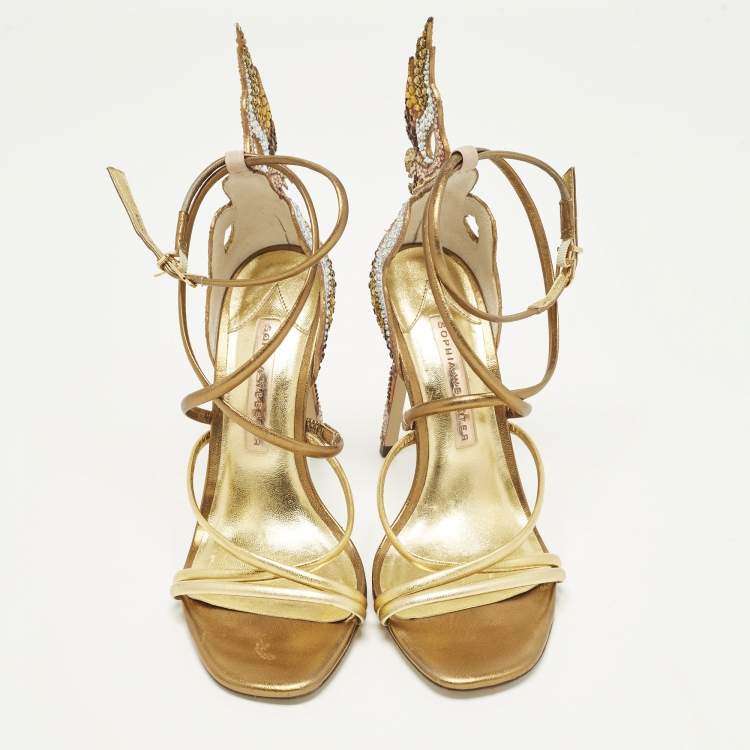 Pre Owned Sophia Webster Evangeline Size 38 Gold Leather Ankle Strap Sandals