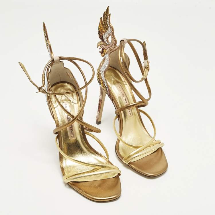 Pre Owned Sophia Webster Evangeline Size 38 Gold Leather Ankle Strap Sandals