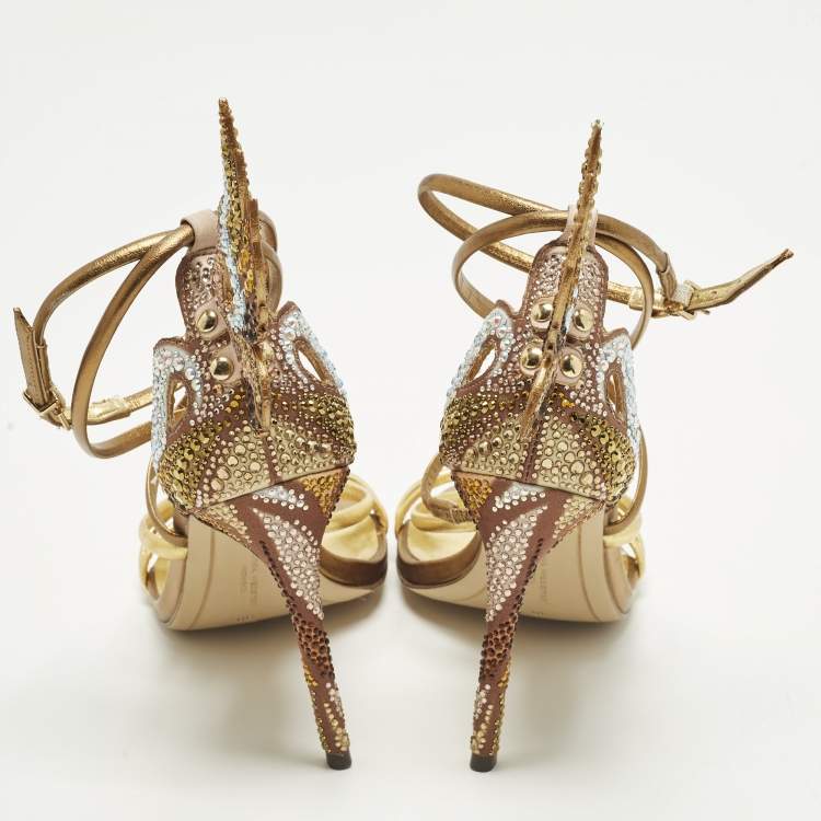 Pre Owned Sophia Webster Evangeline Size 38 Gold Leather Ankle Strap Sandals