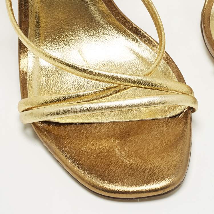 Pre Owned Sophia Webster Evangeline Size 38 Gold Leather Ankle Strap Sandals