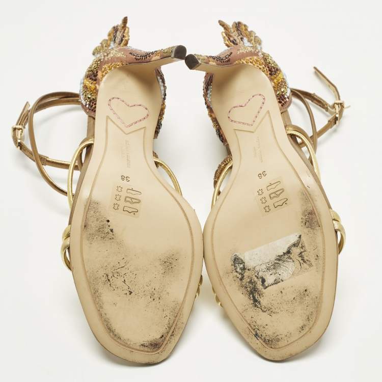 Pre Owned Sophia Webster Evangeline Size 38 Gold Leather Ankle Strap Sandals