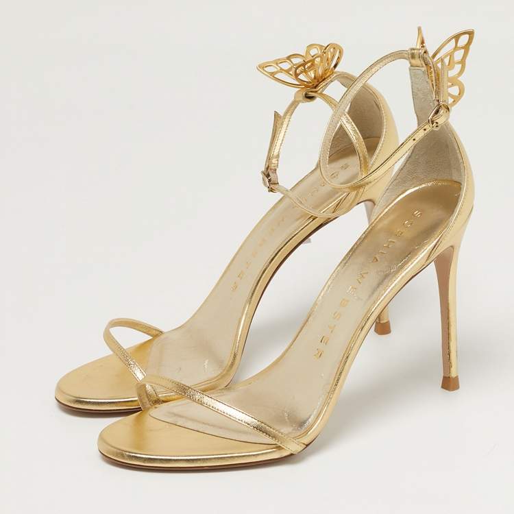 Pre Owned Sophia Webster Mariposa Size 41 Gold Leather Ankle Strap Sandals