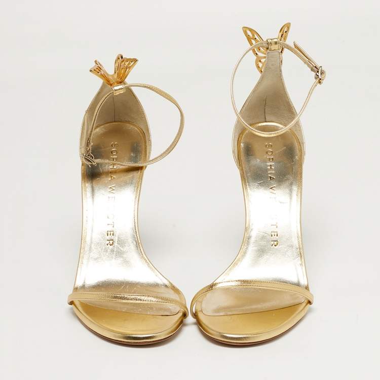 Pre Owned Sophia Webster Mariposa Size 41 Gold Leather Ankle Strap Sandals