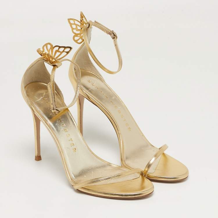 Pre Owned Sophia Webster Mariposa Size 41 Gold Leather Ankle Strap Sandals