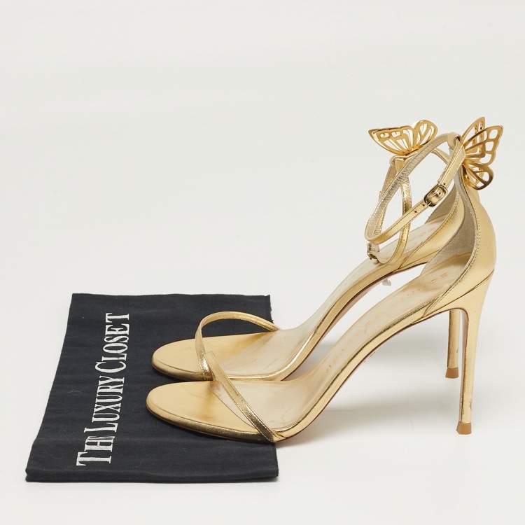 Pre Owned Sophia Webster Mariposa Size 41 Gold Leather Ankle Strap Sandals