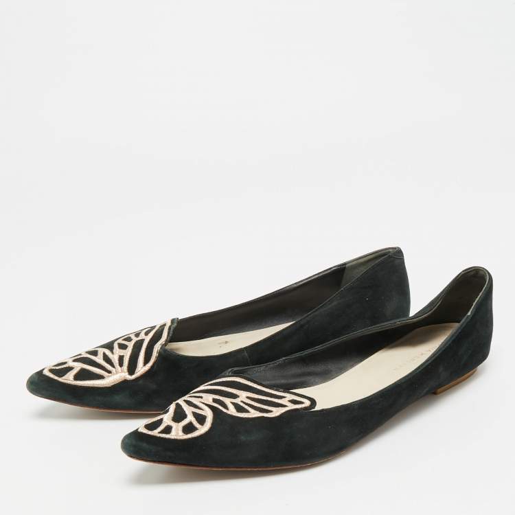Pre Owned Sophia Webster Bibi Butterfly Size 40 Black Suede Smoking Slippers