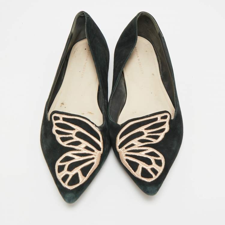 Pre Owned Sophia Webster Bibi Butterfly Size 40 Black Suede Smoking Slippers