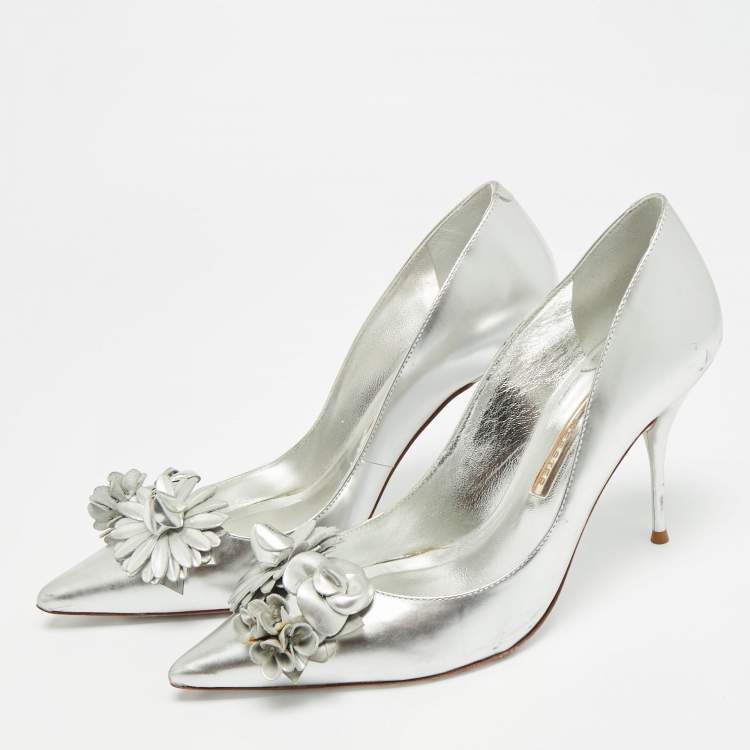 Pre Owned Sophia Webster Size 40 Silver Leather Flower Lilico Pumps  