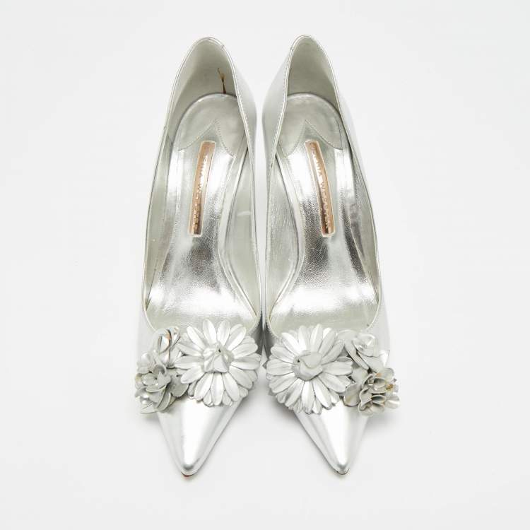 Pre Owned Sophia Webster Size 40 Silver Leather Flower Lilico Pumps  