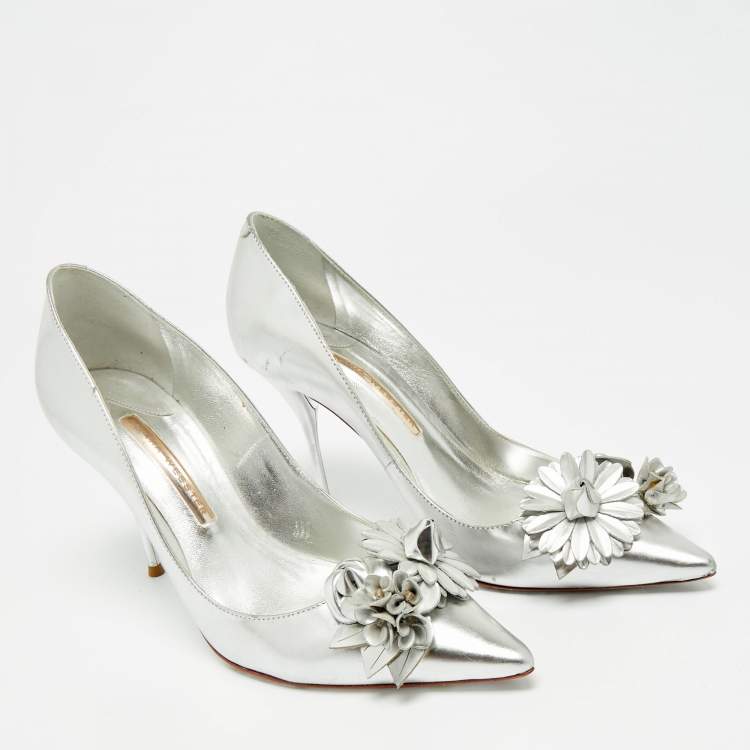 Pre Owned Sophia Webster Size 40 Silver Leather Flower Lilico Pumps  