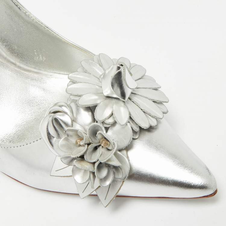 Pre Owned Sophia Webster Size 40 Silver Leather Flower Lilico Pumps  