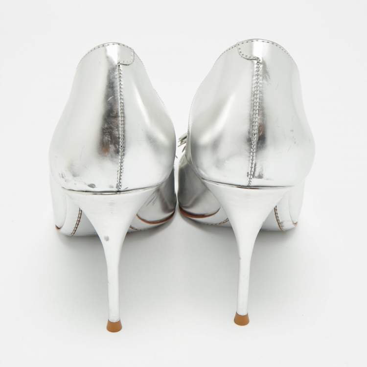 Pre Owned Sophia Webster Size 40 Silver Leather Flower Lilico Pumps  