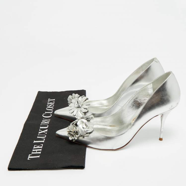 Pre Owned Sophia Webster Size 40 Silver Leather Flower Lilico Pumps  