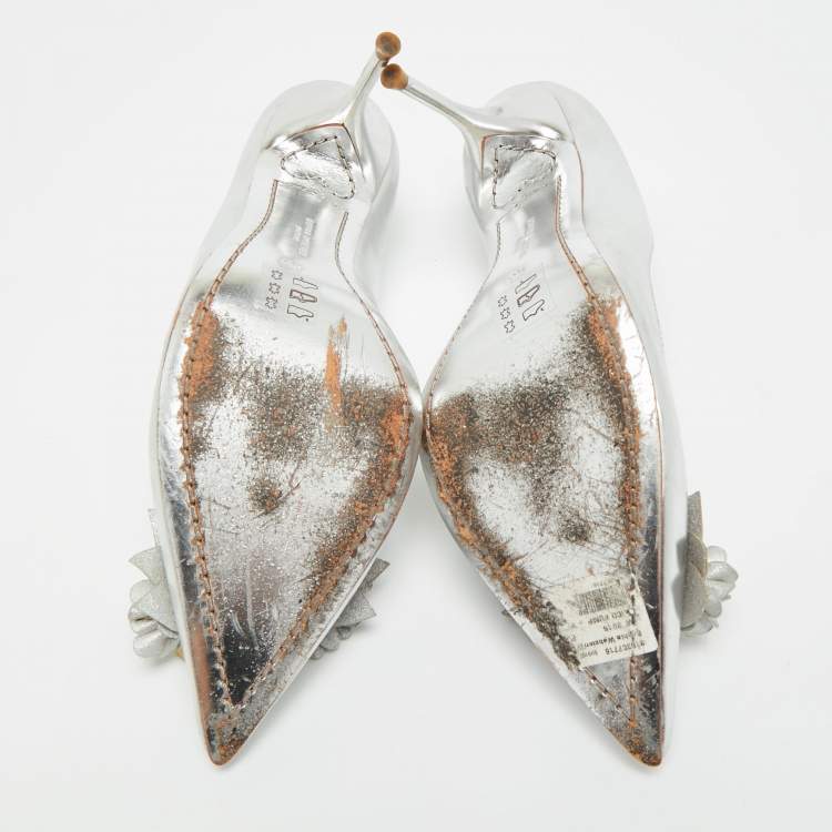 Pre Owned Sophia Webster Size 40 Silver Leather Flower Lilico Pumps  