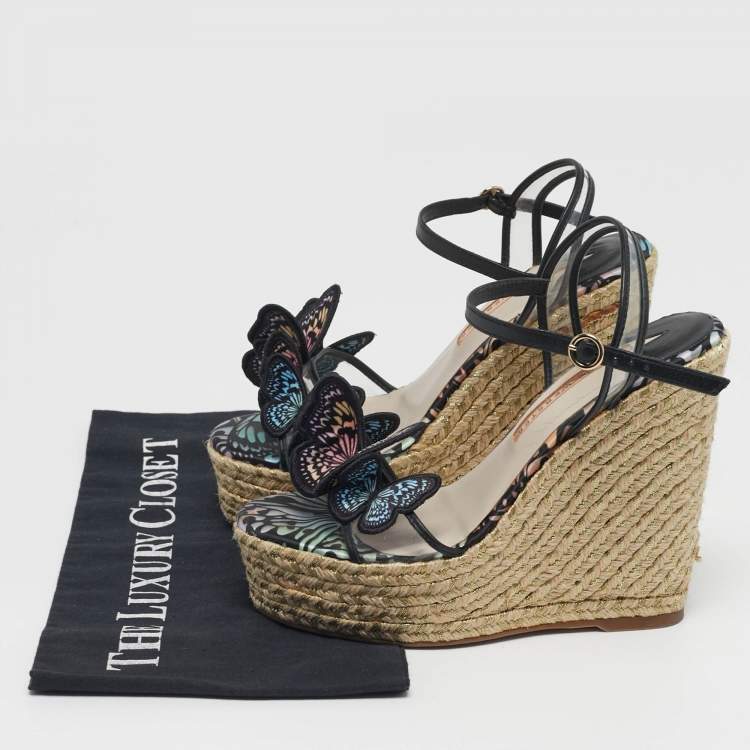 Pre Owned Sophia Webster Riva Size 36.5 Transparent/Black Leather and PVC Wedge Sandals