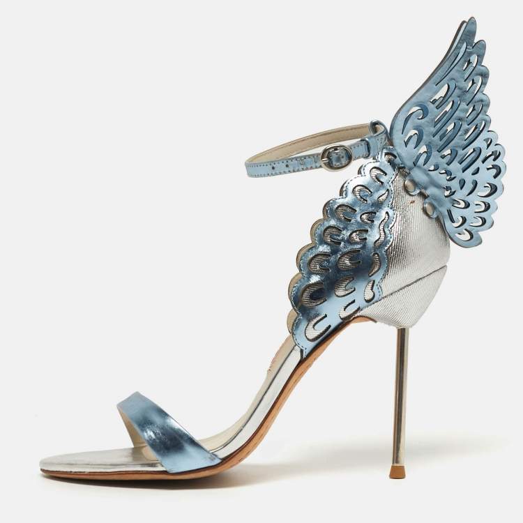 مملوكة مسبقًا Sophia Webster Evangeline Size 37 Blue/Silver Patent Leather Ankle Strap Sandals