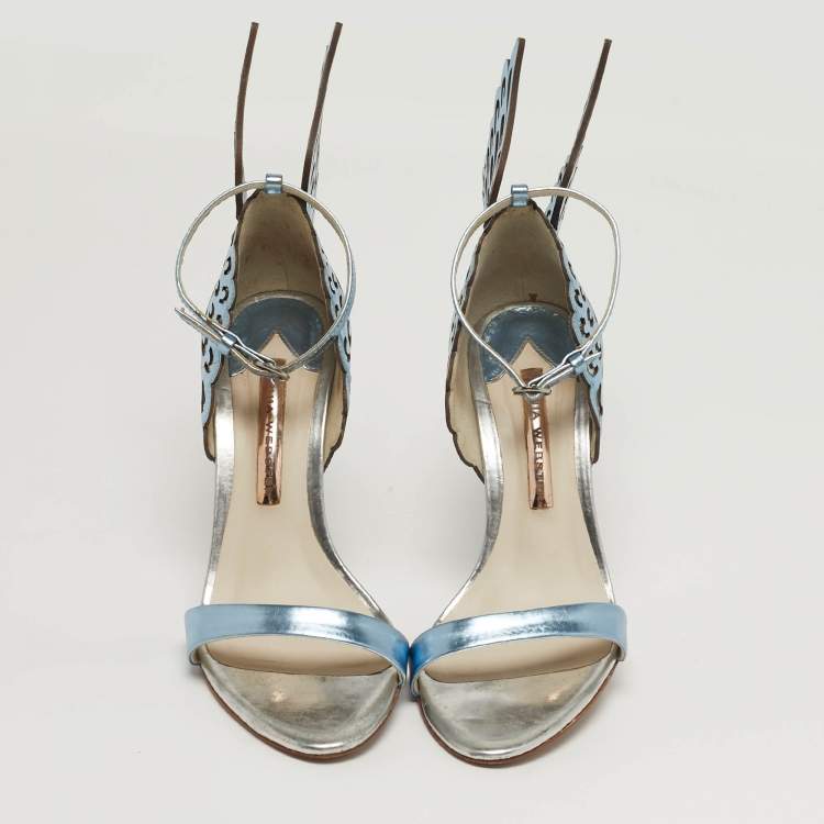 مملوكة مسبقًا Sophia Webster Evangeline Size 37 Blue/Silver Patent Leather Ankle Strap Sandals