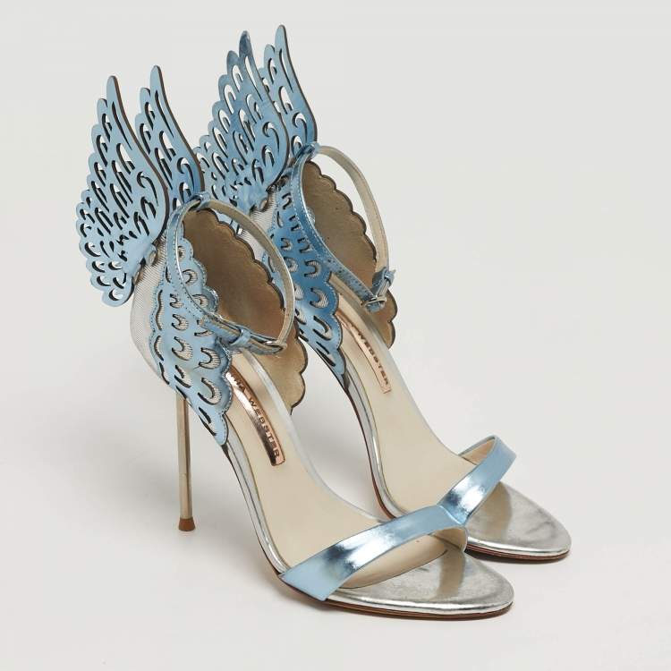 مملوكة مسبقًا Sophia Webster Evangeline Size 37 Blue/Silver Patent Leather Ankle Strap Sandals