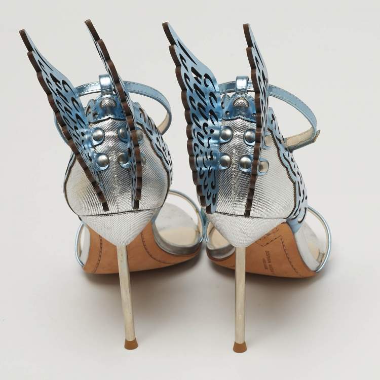 مملوكة مسبقًا Sophia Webster Evangeline Size 37 Blue/Silver Patent Leather Ankle Strap Sandals