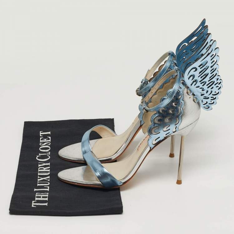 مملوكة مسبقًا Sophia Webster Evangeline Size 37 Blue/Silver Patent Leather Ankle Strap Sandals