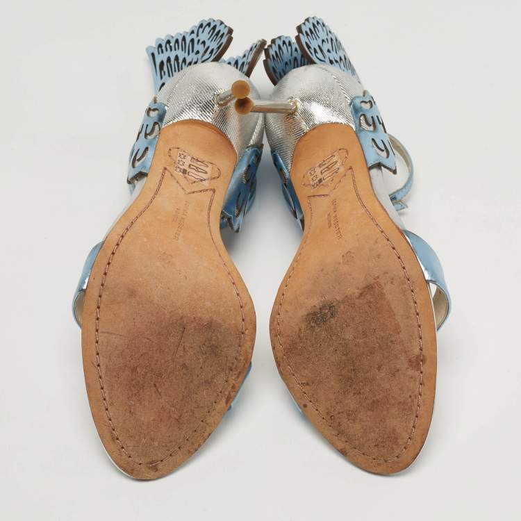 مملوكة مسبقًا Sophia Webster Evangeline Size 37 Blue/Silver Patent Leather Ankle Strap Sandals