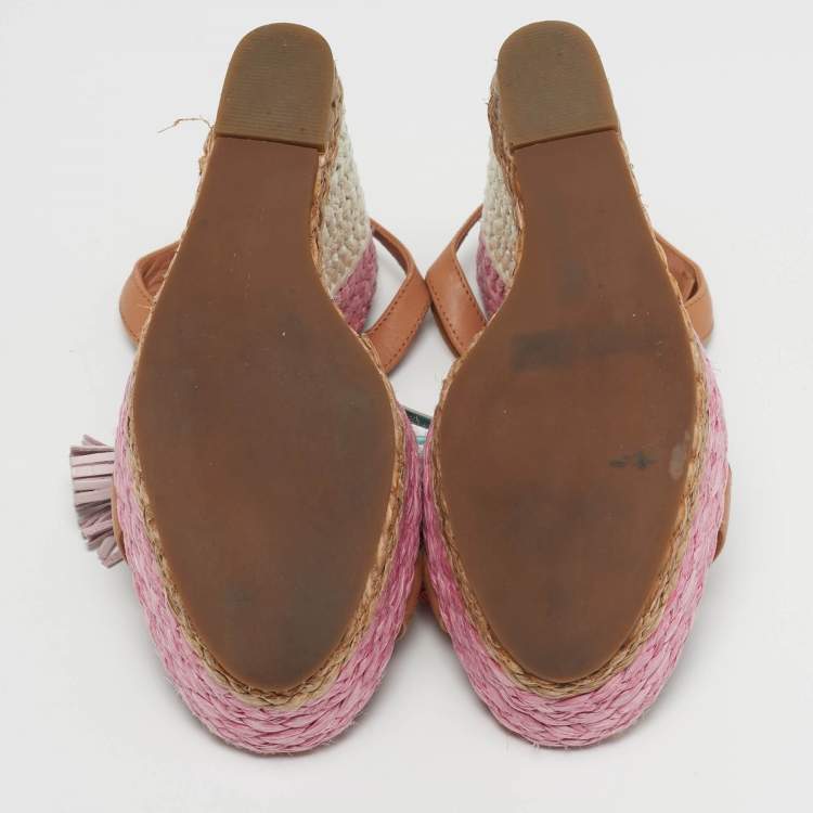 Pre Owned Sophia Webster Lucita Size 35.5 Brown Leather Wedge Sandals