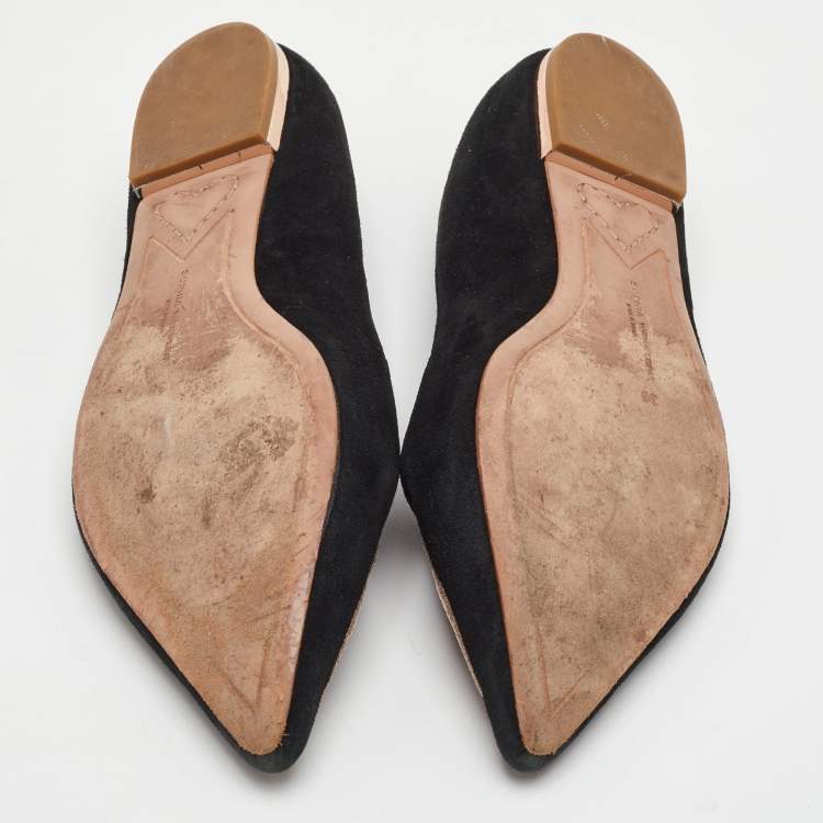 Pre Owned Sophia Webster Bibi Butterfly Size 38 Black Embroidered Suede Pointed Toe Ballet Flats