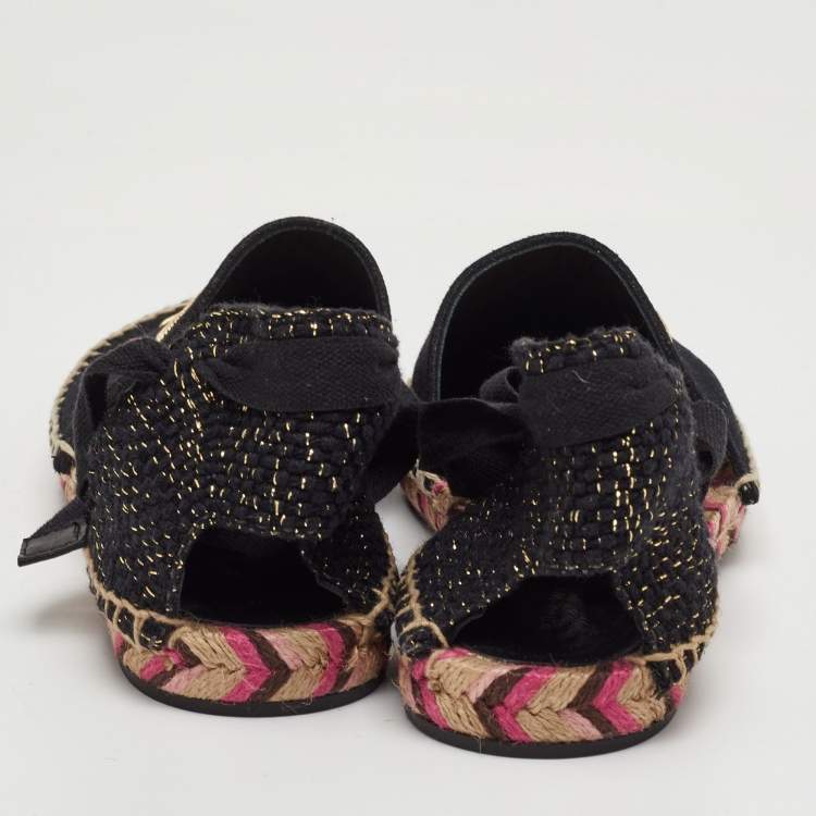 Pre Owned Sophia Webster Bibi Butterfly Size 35 Black Canvas Espadrille Ankle Strap Sandals