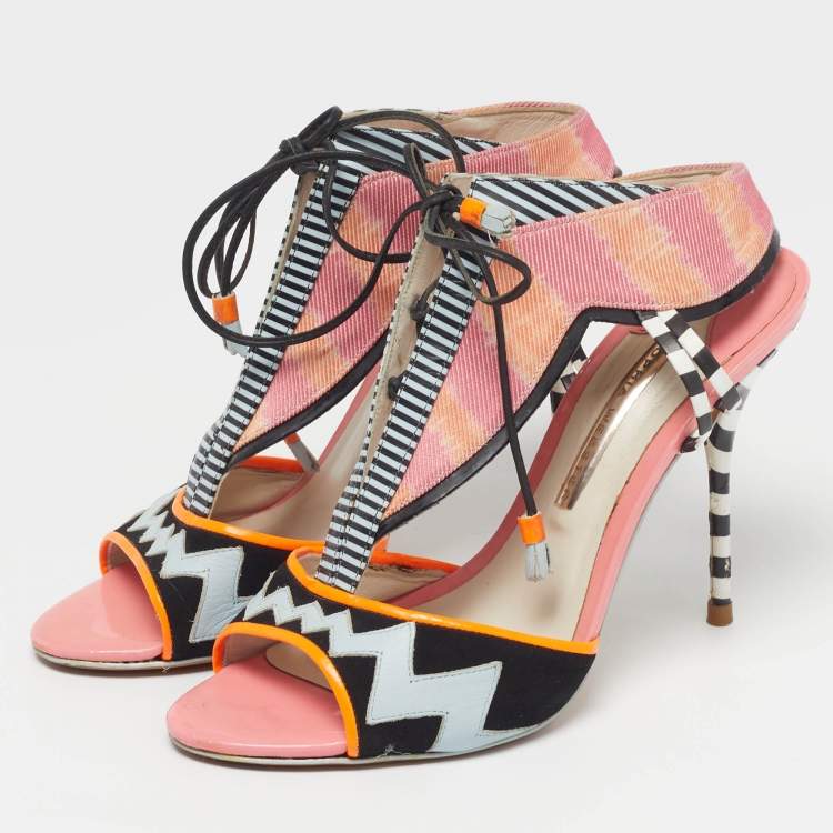 Pre Owned Sophia Webster Size 39 Multicolor Canvas and Leather T Strap Sandals